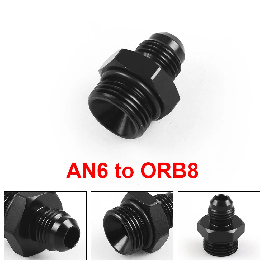 Male Adapter Fitting Black Anodized ORB-8 O-ring Boss AN8 8AN to AN6 6AN TT101907