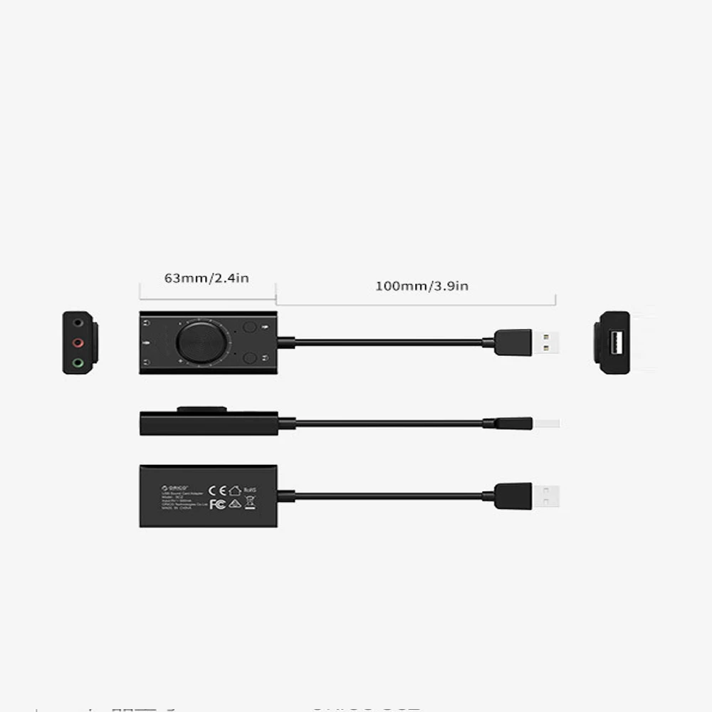 SC2 External USB Sound Card Stereo Mic Speaker 3.5mm Headset Audio Jack Cable Adapter Switch Volume Adjustment Free Drive