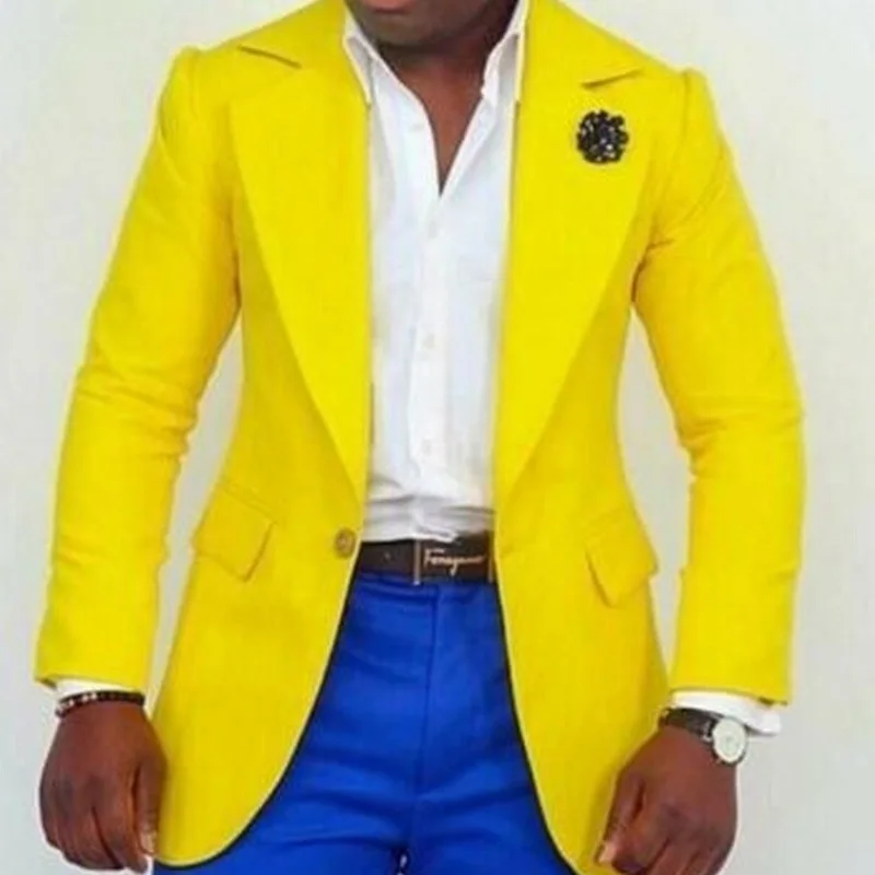 

One Piece Yellow Jackeet Formal Wedding Men Suit Blazer Tuxedos Party Prom Dinner Slim Fit Suit Ensemble Costume Homme