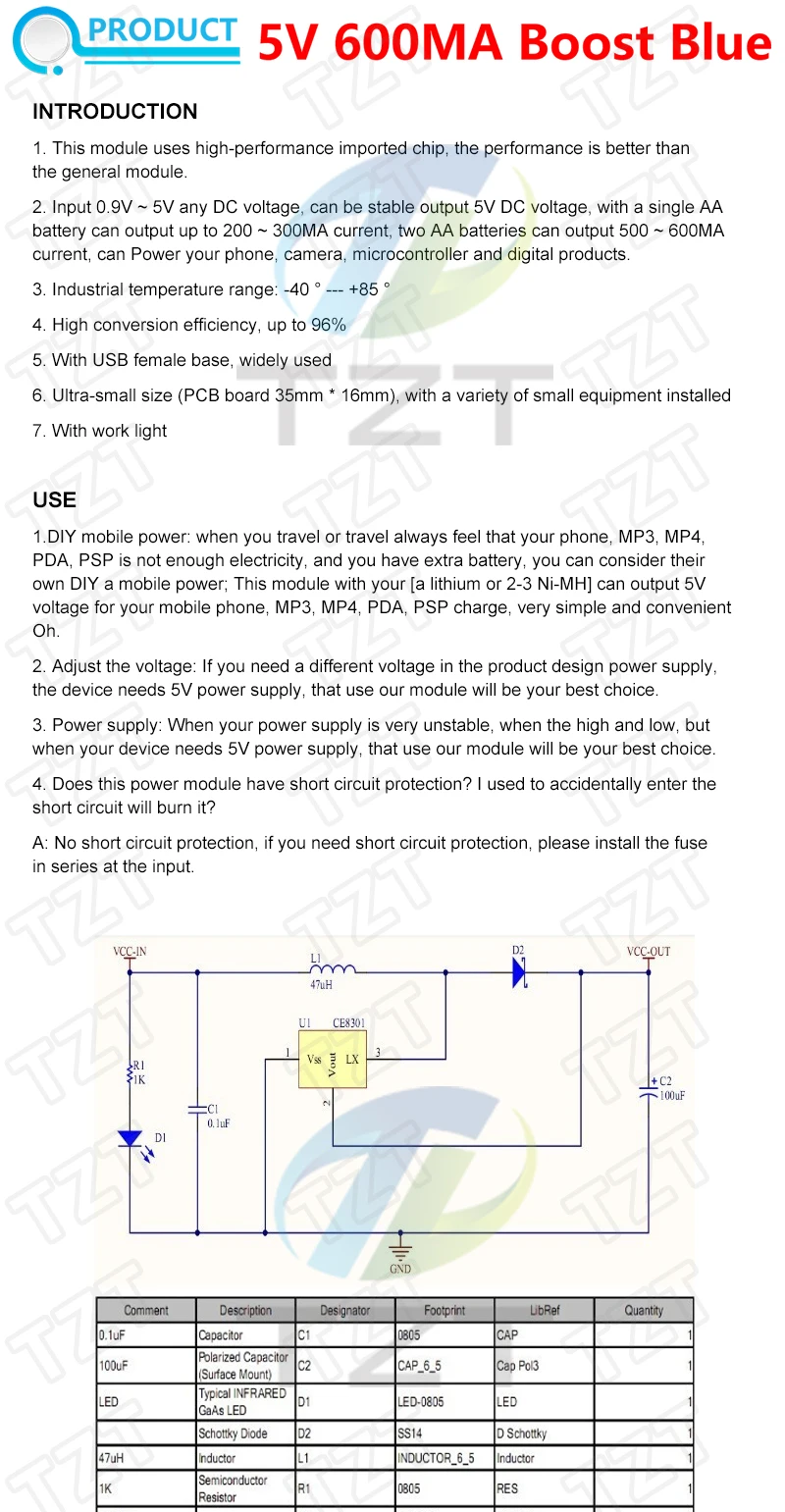 1/3PCS DC-DC USB-Ausgangs-Ladegerät Step-Up Power Boost Modul 0,9V ~ 5V auf 5V 600MA USB Mobile Power Boost Board – Detail 6