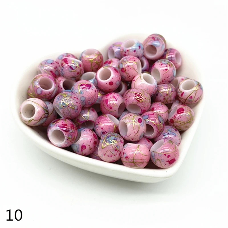 50pcs 10mm Big Hole Beads Bucket  Acrylic Loose Bead for Jewelry Making Bracelet Necklace DIY