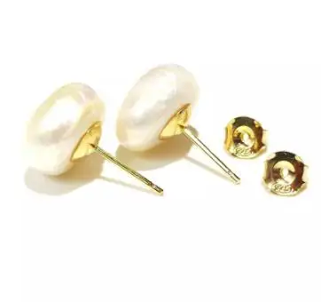 

New Stuning Favorite Baroque Pearl Stud Earrings 925 Sterling Silver Gold Color White Freshwater Pearl 13mm Women Fine Jewelry