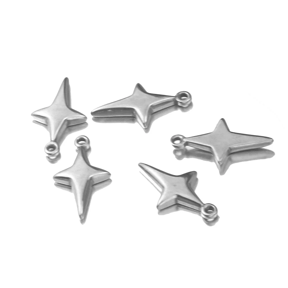 5pcs/lot 3d Stainless Steel Charms Mini Long Stars Charms 23x13mm for DIY Jewelry Making Finding Accessories Christmas Charms