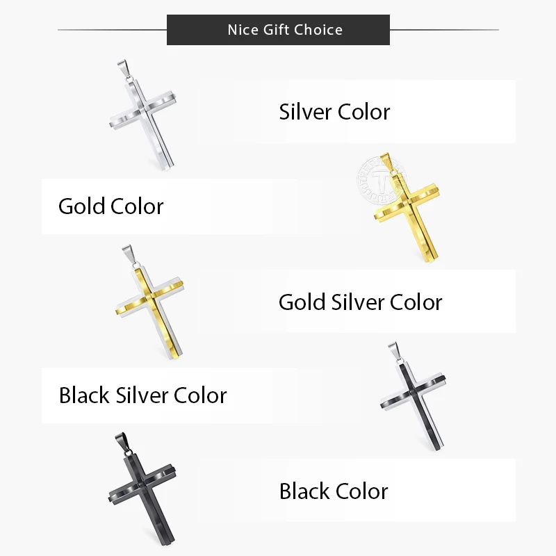 Davieslee 15 Styles Multi Layers Cross Pendant for Men Gold Black Silver Color Stainless Steel Clear CZ Trendy Jewelry LKPP1