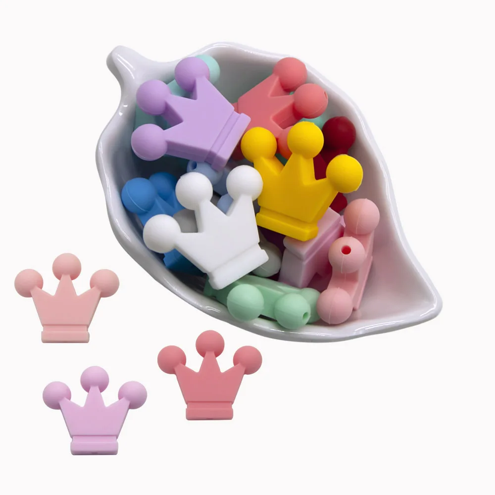 10PCs Mini Crown Teether Nursing Pacifier Beads DIY Accessories Chain BPA Free Chewable Teething Soft Baby Product