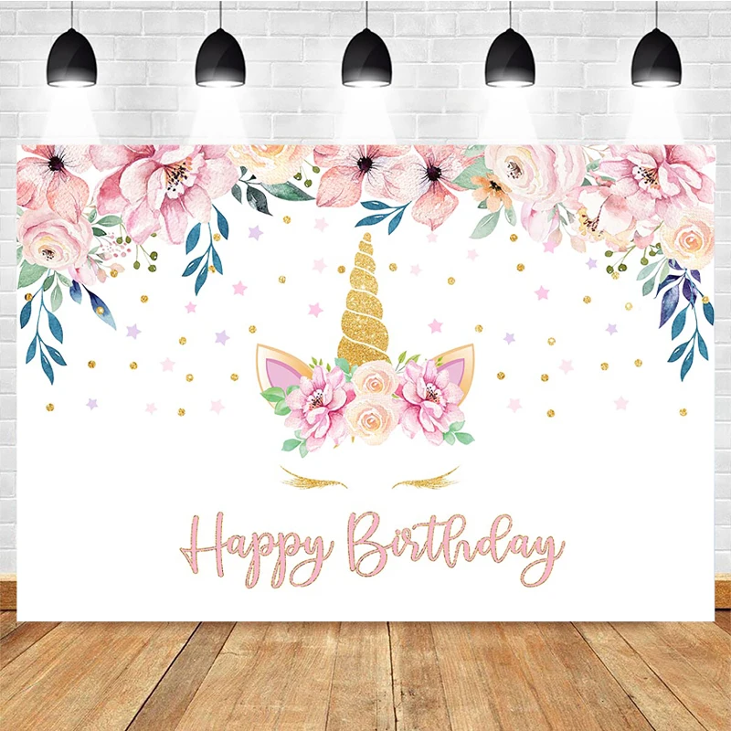 Arrière-plan licorne pour photographie, décor de fond de fleur à paillettes, petite étoile pour Studio Photo, décor de fête d'anniversaire pour enfants