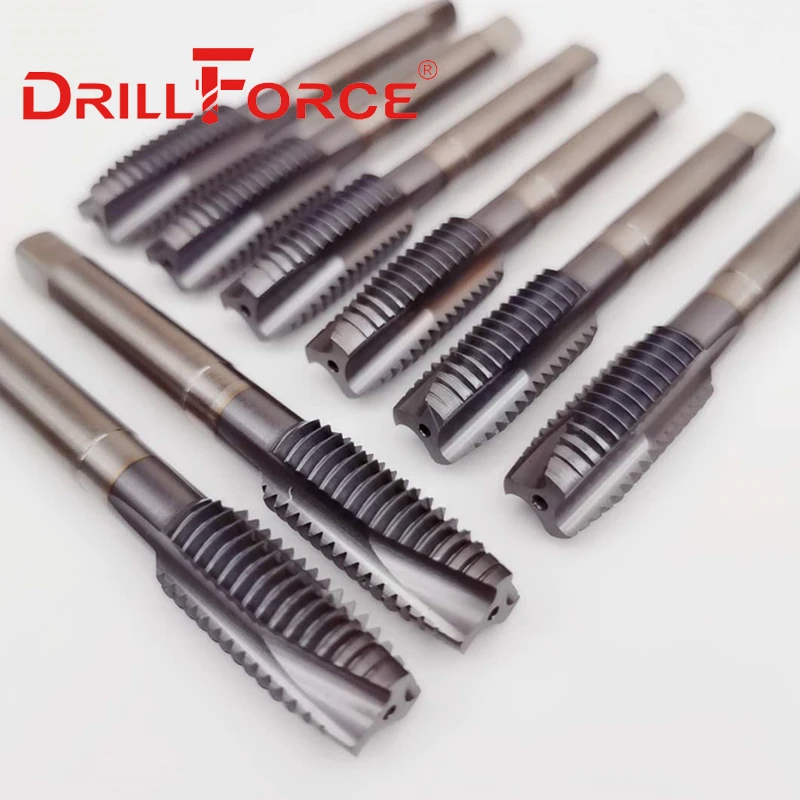 Drillforce Cobalt Screw Thread Tap Drill Bits Spiral Pointed Flute Metric M2-M16 TICN Coated Machine Tap For Stainless Steel