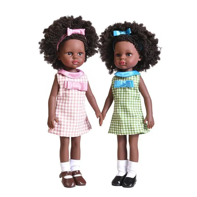 35cm Black African American Reborn Doll Full Silicone Vinyl Baby Dolls African Doll Pretty Girl Toy Bath Toy Gifts Dress UP Toys