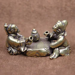 Antique Brass Old Man Drink Chinese Tea Miniatures Figurines Tea Table Ornament Home Decoration Crafts Accessories Desktop Decor