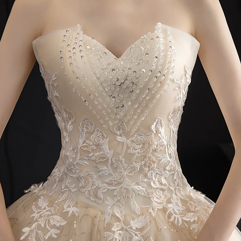 Robe de mariée Sexy dubaï, sans bretelles, coréen, à bas prix, 7 robes de mariée en dentelle, printemps, nouvelle collection, 2020