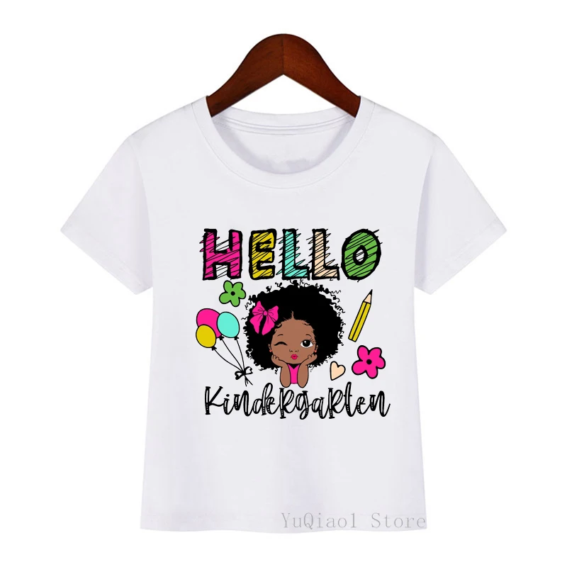 

Hello kindergarten cute little melanin print black girt t-shirt funny kids graphic t shirts child summer top autumn basic tshirt