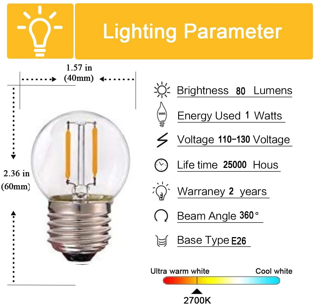 G40 LED Mini Globe Glühbirne 1W 3W Edison Glühlampen Ultra Warm Weiß 2200K Vintage Dekorative string LED Lampe E26 E27 Basis