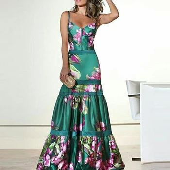 Elegante Bloemen Gedrukt Zomer Vrouwen Sling Party Dress Vintage Mouwloze Patchwork A-lijn Dame Jurk Sexy Femme Feestdagen Vestido