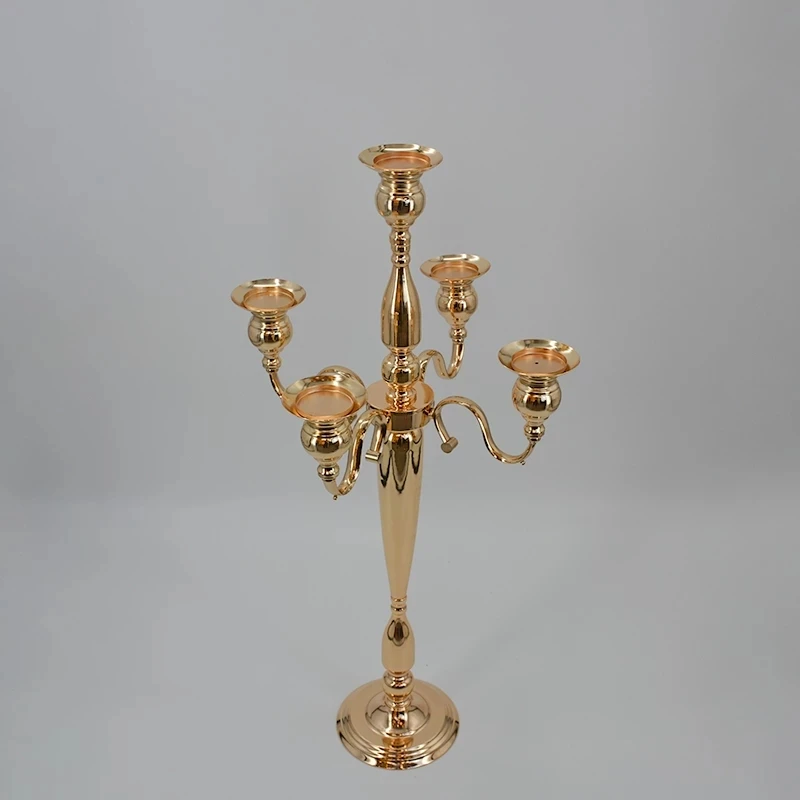 Kerzenhalter mit 5 Armen, Metall, Gold, Kristall-Kerzenständer für Hochzeits- und Eventdekorationen – Detail 3