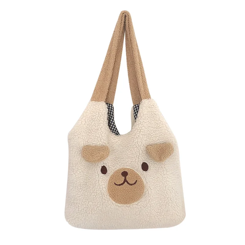 Art Designer Bag Lovely Bear Ears Plush Tote Bag Women Large-capacity Shoulder Bag Soft Lamb Bag Ladies Hand Bags Bolsa Feminina