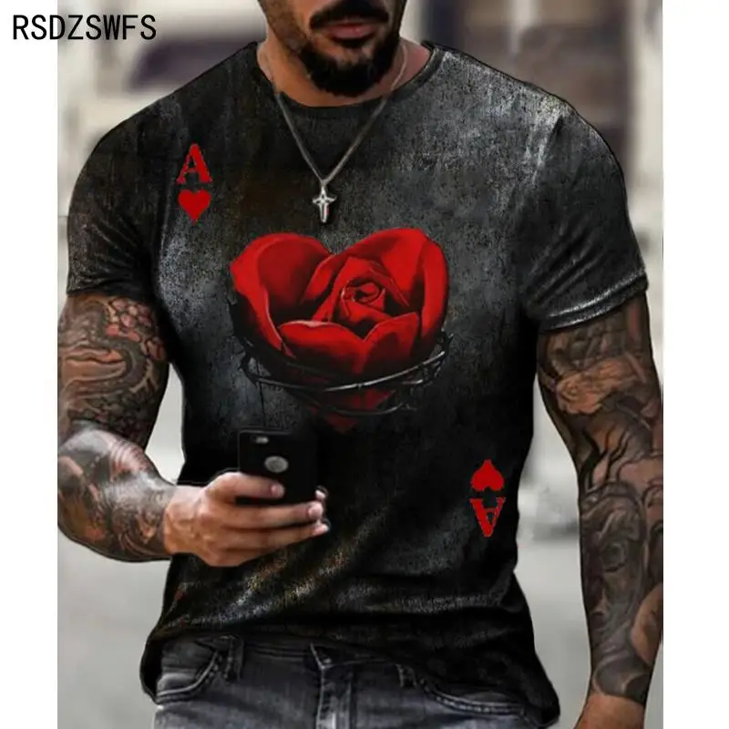 2021 Summer Men\'s T-Shirt European And American Street Fashion Rose couple 3D Printed , Loose Large Size Quick-Drying T-Shirt