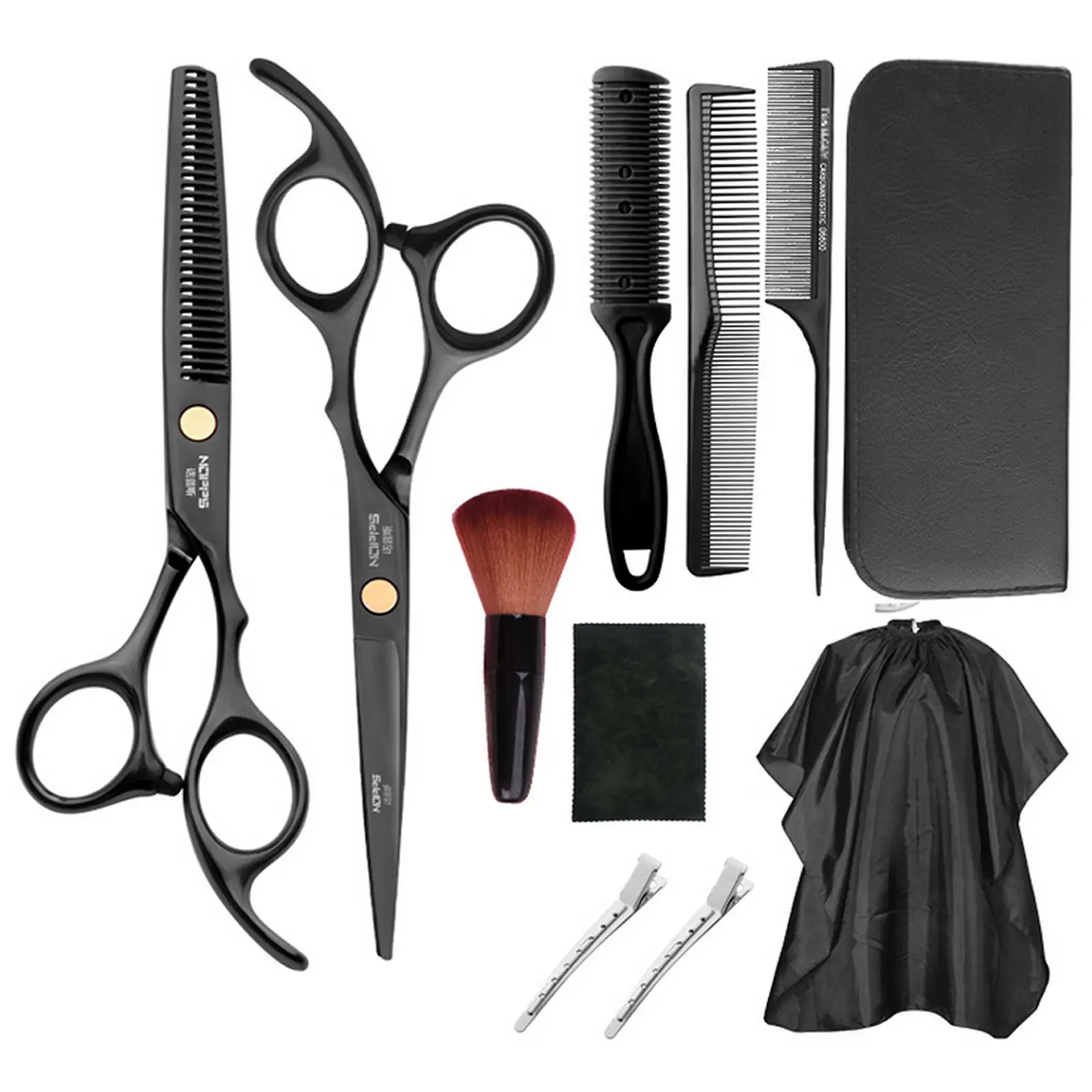 

11PCS Hair Cutting Scissors Shears Kit Including Thinning Cutting Scissors Combs Bag Clips Cleaning Cloth Brush for Salon Home