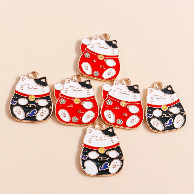 10pcs Lovely Chinese Lucky Cat Charms for Jewelry Making Handmade DIY Cute Animal Charms Pendants Necklaces Earrings Accessories