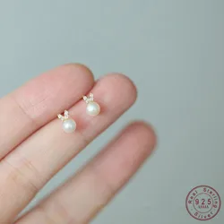 925 Sterling Silver Plating 14K Gold Earrings Simulated Pearl Zircon Rabbit Earrings for Women Cute Sweet Jewelry Gift