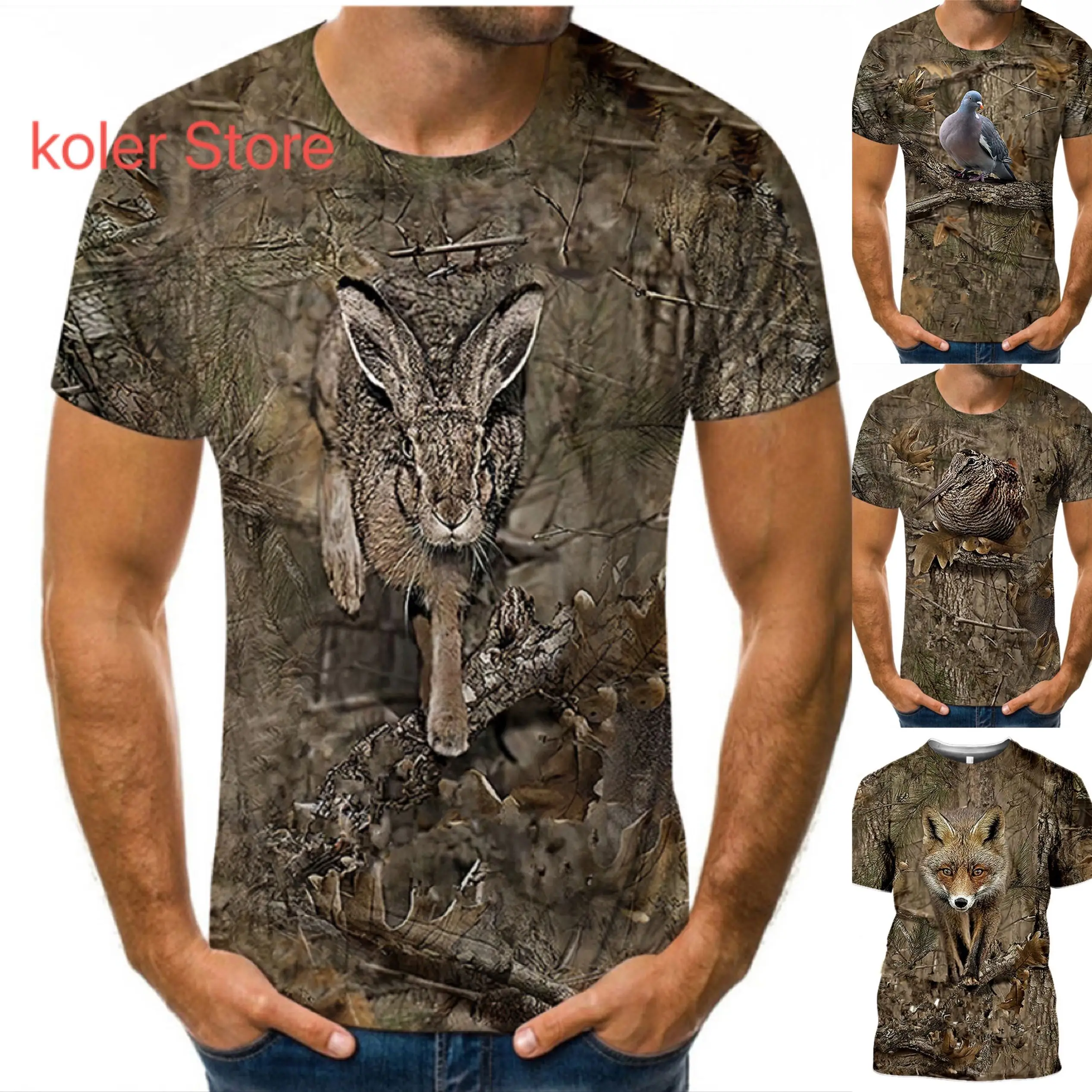 Summer casual men's T-shirt Camouflage hunting animal rabbit 3D T-shirt fashion street women's pullover short sleeve T-shirt top