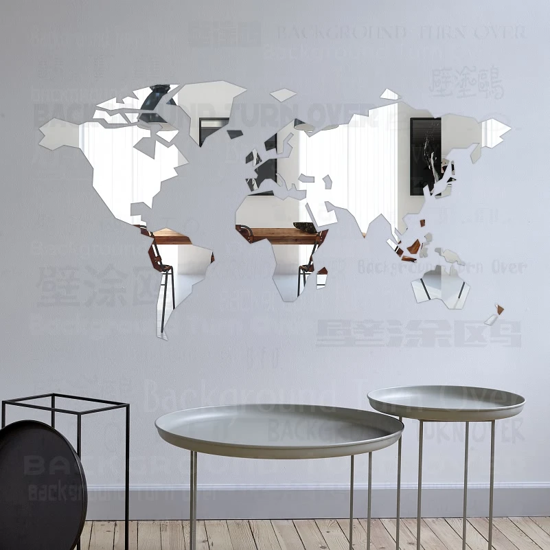 Mirror Stickers Bathroom Decor Room Decoration 3D Long Full Body Wall Sticker Big Large Abstract World Map Time Zone R137