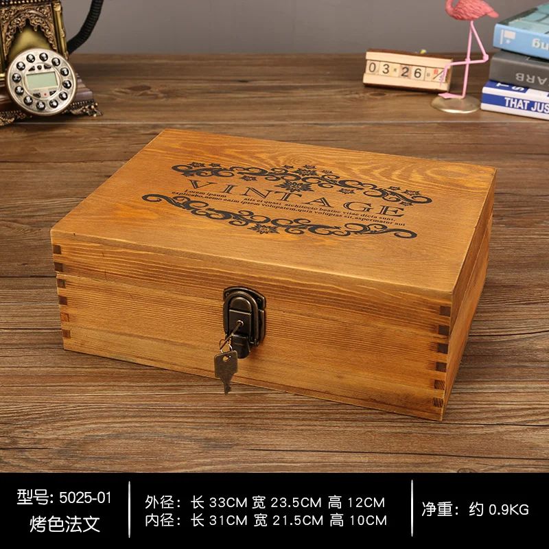 

Vintage Good quality Zakka vintage retro desktop wood storage box finishing wooden box lockable storage box classic style