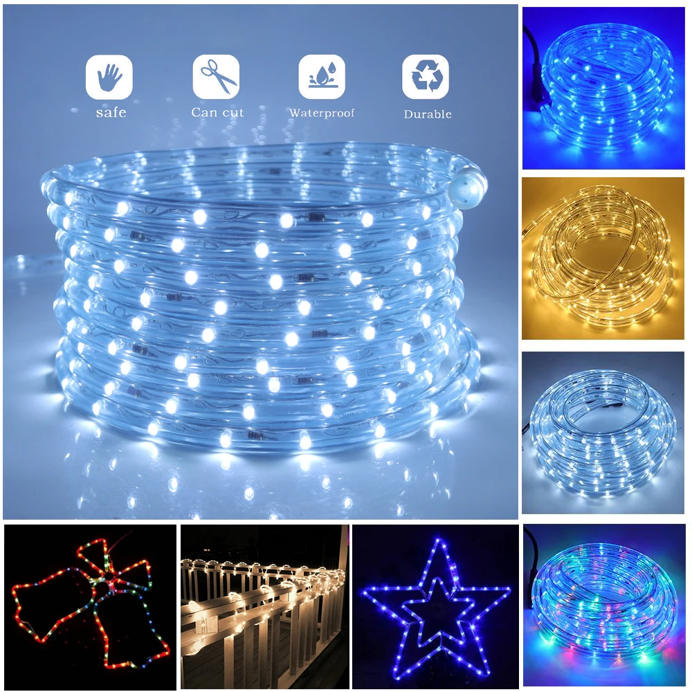 EU 220V LED Rope Tube String Fairy Lights 360 Degree Ligthing Waterproof Outdoor Garden Lamp Rainbow Led Strip