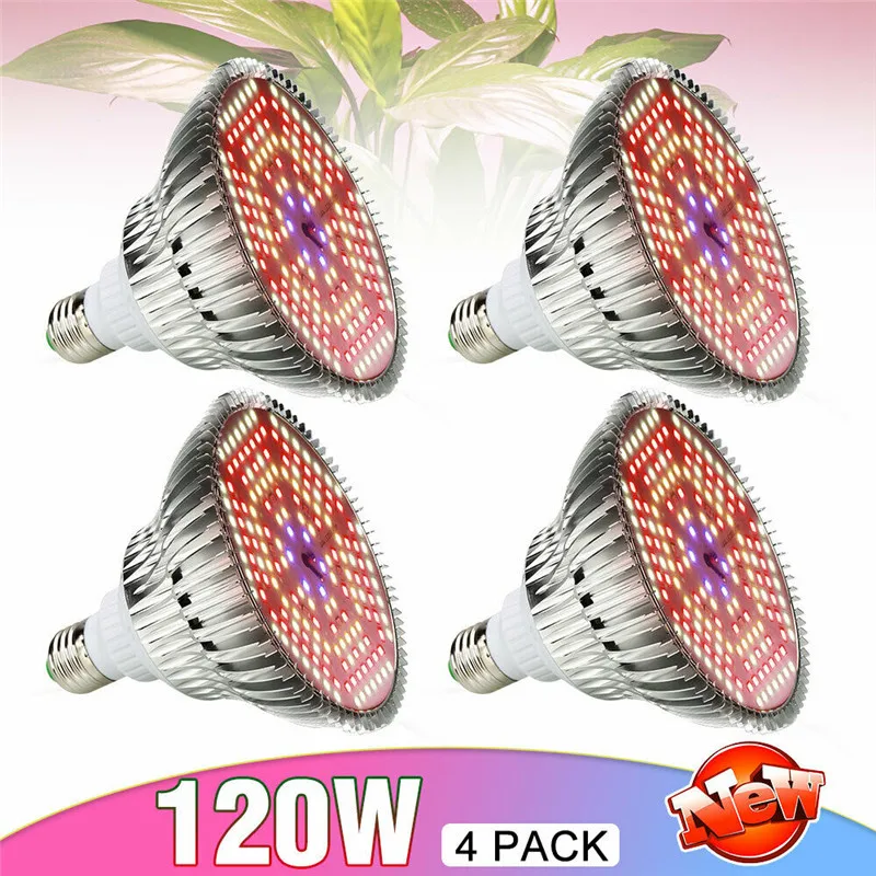 

4pcs/lot 100W 120W Full Spectrum LED Grow Light E27 LED Bulb Fitolamp for Indoor Plants Greenhouse Hydroponics Tent Growth Lamp