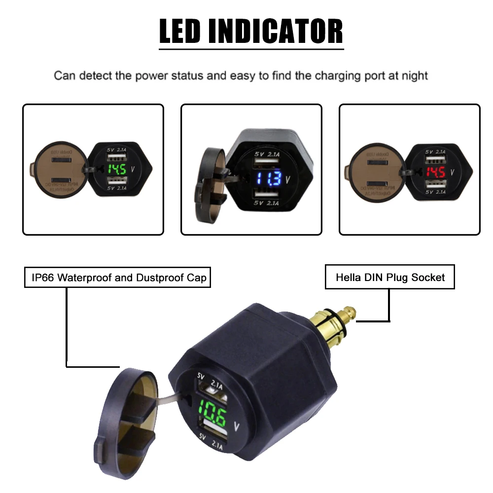 Dual USB Charger For Triumph TIGER 800 1200 explorer DIN Plug Waterproof Digital Adapter Port For R1150RT K1600GT R1300GS F850GS
