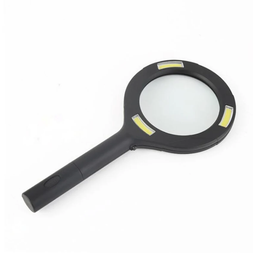 Plastic Handle Illuminated Magnifier 80mm Handheld Magnifying Glass with 3 COB Lights for Elderly Reading and Repair, Low Vision