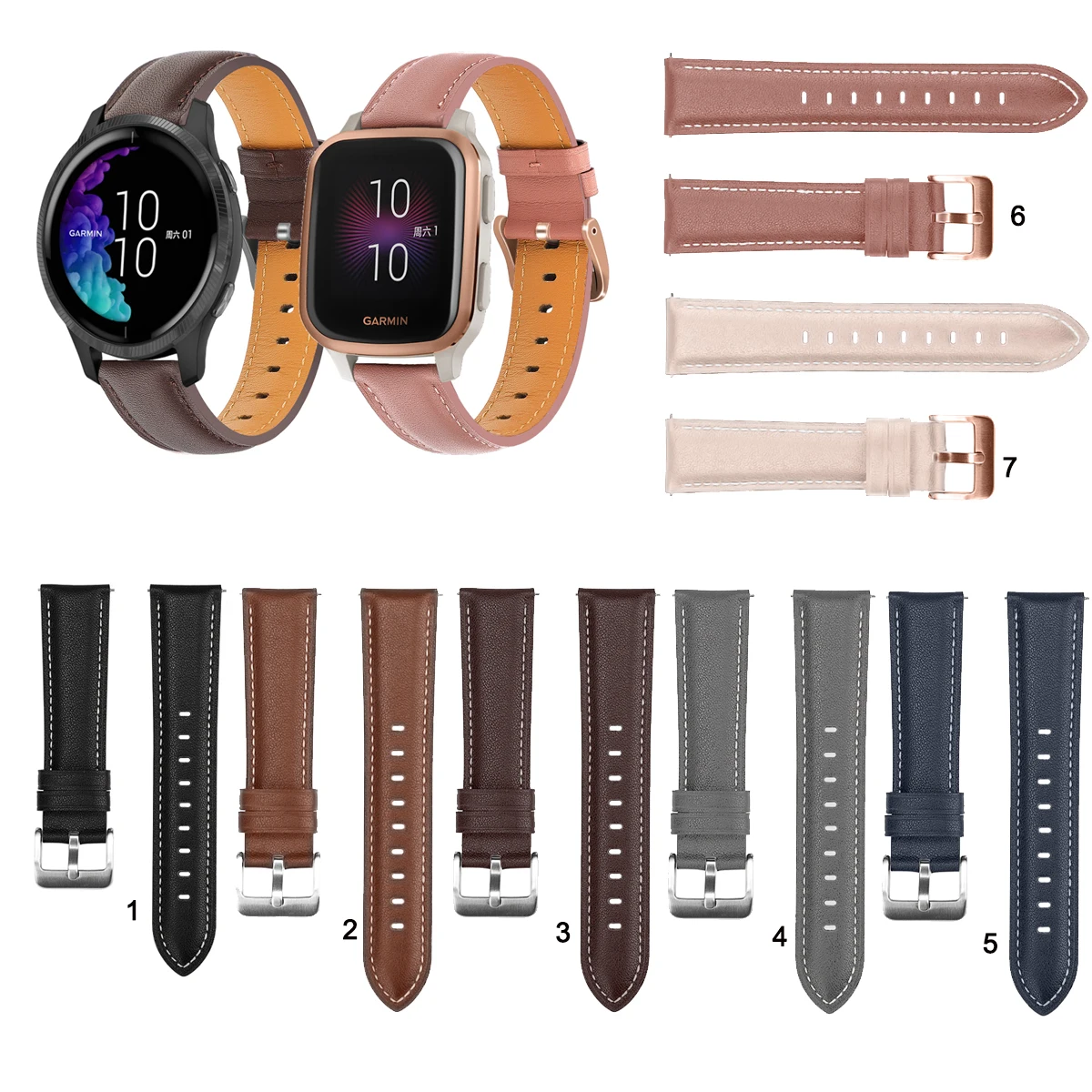 

20mm 22mm Fashion Leather Watch Band Strap for Garmin Venu 3 / Venu Sq 2 / Vivoactive 4 3 / 165 245 645 55 255 265 / Active 5