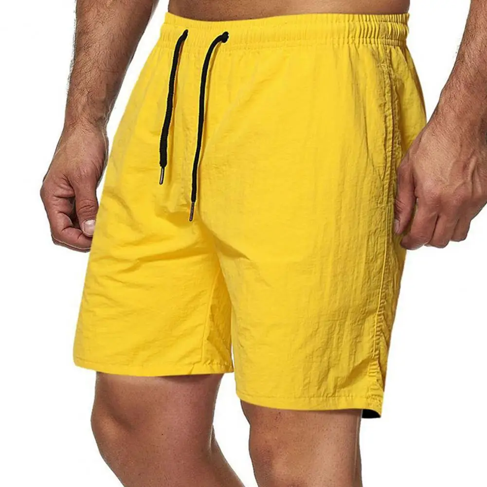 

2021 Men Board Shorts Fifth Quick Dry Solid Color Cotton Skin-friendly Stylish Drawstring Pockets Closure Beach Fitness Shorts