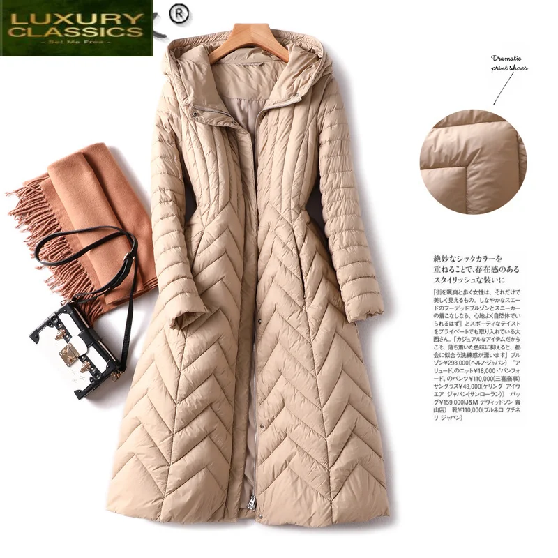 Women's Winter Down Jacket Long 90% White Duck Down Coat Female Warm Hooded Parkas Woman Slim 2021 Mujer Chaqueta LW4721