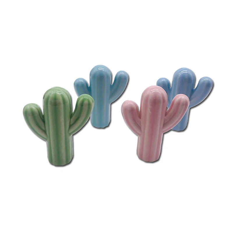 Instagram Style Ceramic Green Pink Cactus Knob Children Room Hardware Museum Cabinet Knobs Drawer Knobs for Kids Children