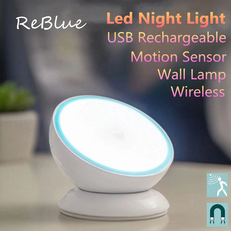 ReBlue Sensor Light  Night Lamp Motion Sensor Light Rechargeable Nachtlampje Wireless Wall Lamp Veilleuse Enfant USB Night Lamp