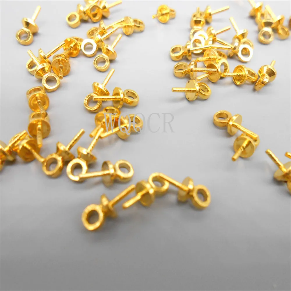 100PCS 18K Gold Half-Hole Pendant Eye Needle Bead Pendant Hook Connector For Bead Top Cover Jewelry Making Jewelry Accessories