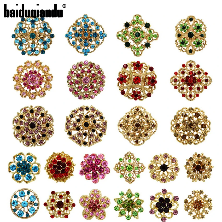 Baiduqiandu Brand Wholesale Crystal Rhinestones Flower Brooches for Wedding Invitation / Cake Decoration / DIY Bouquet Kits