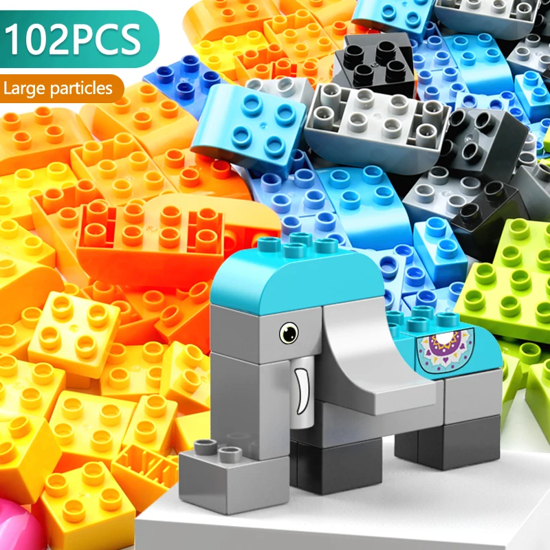 102Pcs Big Size Building Blocks Colorful Bulk Bricks Car Animal Model Learning Toys  For Children Gift Sticker