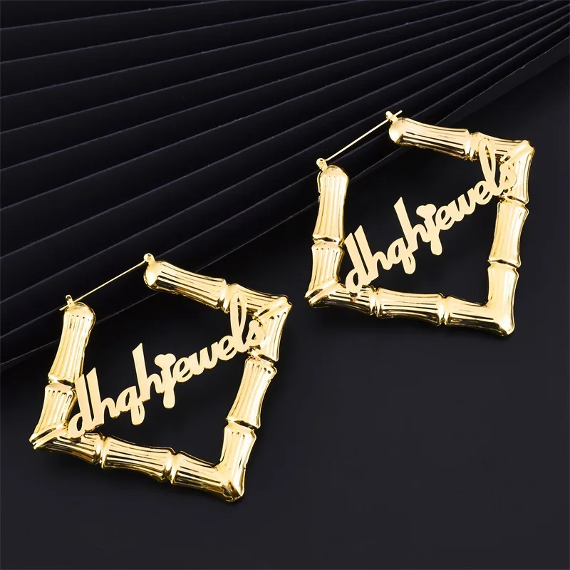 Popular Hip-Hop Customize Square Earrings Punk Large Earring Stainless Steel Earring Anti-Allergy Women Earrings  Jewelry