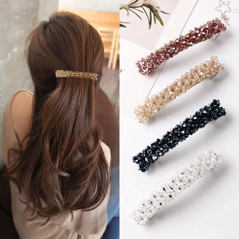 Doce cor de cristal primavera grampos de cabelo pinos grânulos feitos à mão barrettes de cabelo para mulheres menina moda simples acessórios de