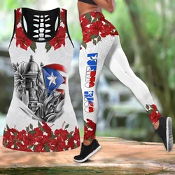 Tessffel Puerto Rico Taino Caribbean Sea Tattoo Harajuku 3DPrint Beautiful Women Leggings Hollowout Vest Combo Sexy Tanktop X9