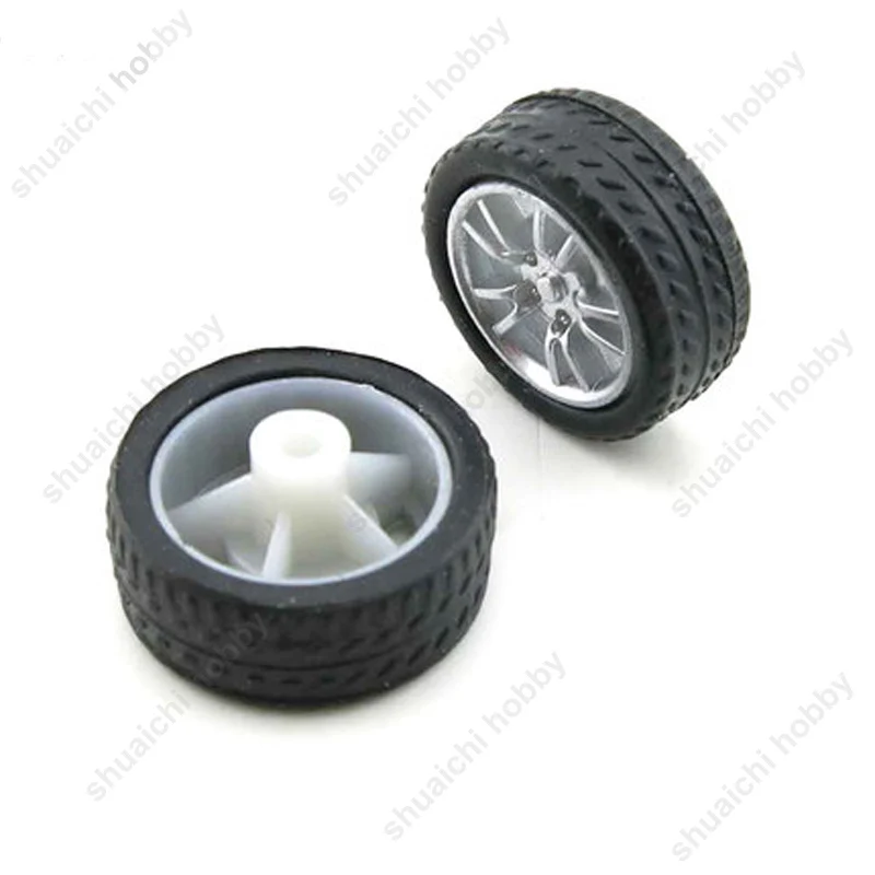 10PCS Dia. 16mm Mini Rubber Tyres Wheels Plastic 2mm Shaft Hole Axle for DIY Micro Toy Car Model Handmade Spare Parts