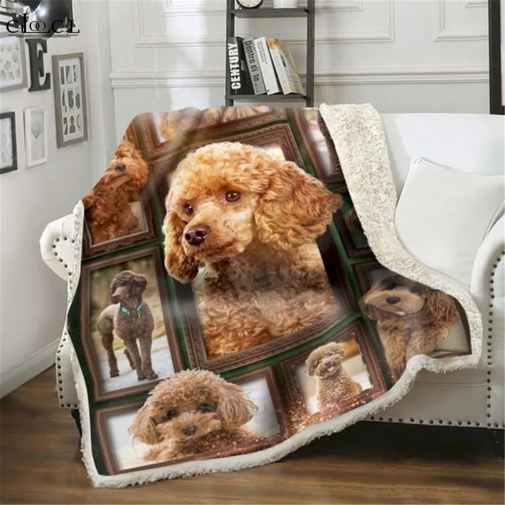 

HXPoodle Dog Throw Blanket 3D Graphic Photo frame Splicing Double Layer Blanket Keep Warm Fashion Funny Plush Quilts