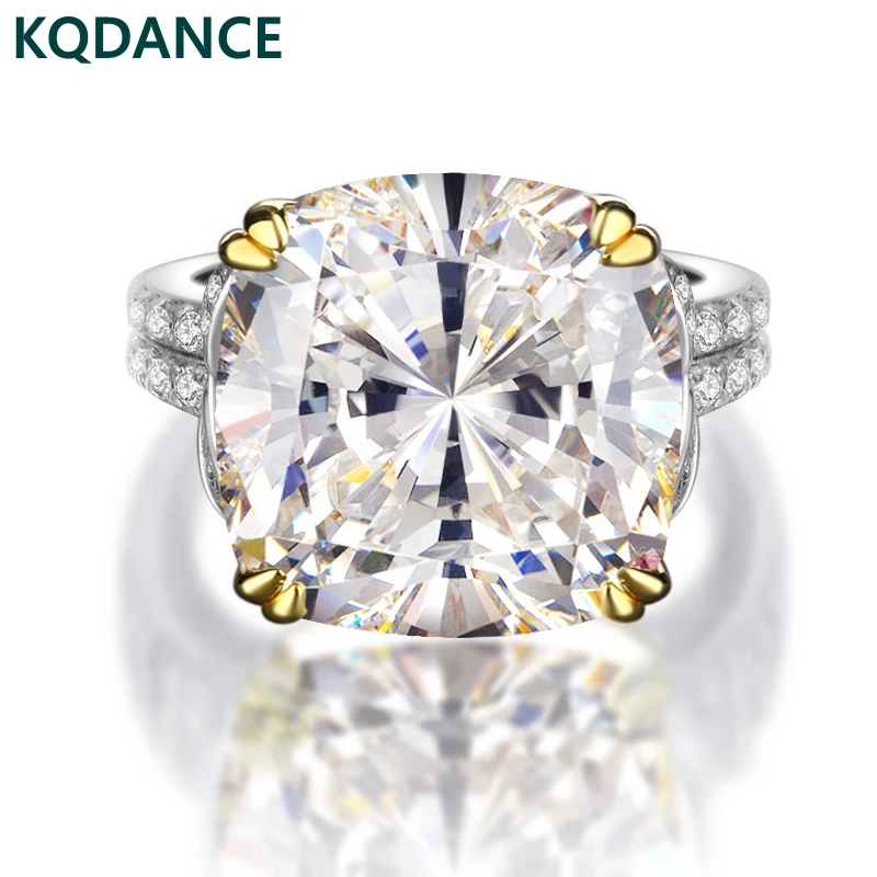 KQDANCE Create Cushion Cut Yellow/pink Stone 10ct Moissanite Diamond Ring 925 sterling Silver Large Wedding Rings for Women 2022