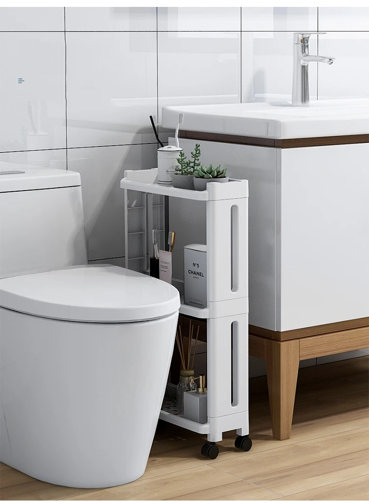 Küchen-Aufbewahrungsregal für Lebensmittel, Kühlschrank-Seitenregal, 2/3/4-lagig, abnehmbar, mit Rollen, Badezimmer-Organizer, Regal für Spalten, neu – Detail 5