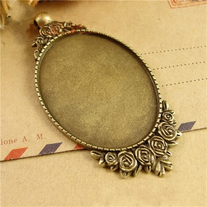 5pcs/lot Base Size 30*40mm Flower Pendant Cabochon Base Settings Cameo Tray Bezel Blank for DIY Jewelry Making Findings