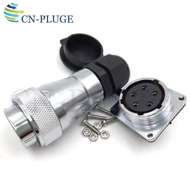 WS28 Series 5 7 10 12 16 17 20 24 26 Pin Aviation Metal Male Plug, Square Panel Installation Female Socket Cable Connector