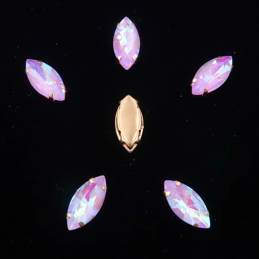 Navette-förmige Goldkrallenfassungen, 20 Stück, Regenbogenfarbene Glaskristalle, 7*15mm, zum Aufnähen, Pferdeaugen-Kristalle, für Taschen, DIY-Besatz – Detail 16