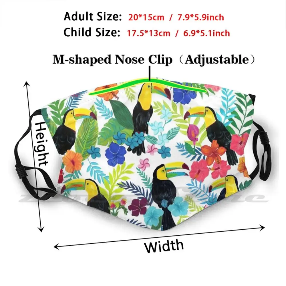 Tropical Toucans Mask Cloth Reusable Print Filter Washable Toucans Tropical Hibiscus Banana Leaves