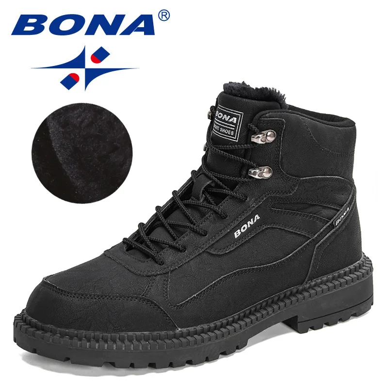 BONA 2022 New Designers Action Leather Boots Winter Super Warm Snow Boots Men Work Casual Shoes Man Plush High Top Sneakers Soft